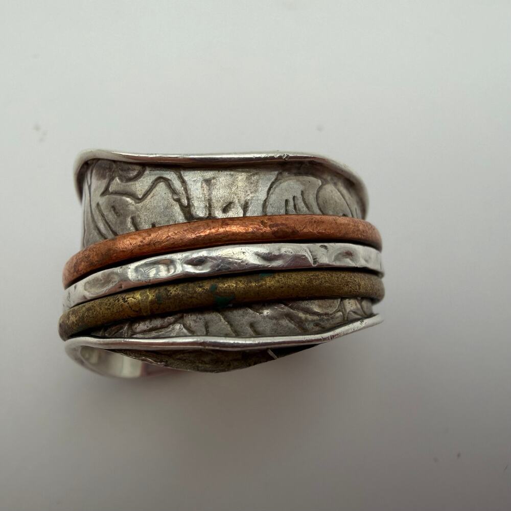 Vintage 925 Sterling Silver Spinner Ring Mixed Metal Copper Brass Sz 10